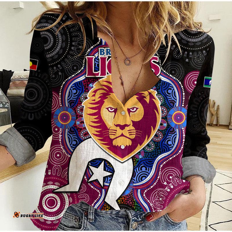 Custom Personalised Brisbane Lions Football NAIDOC Week Women Casual Shirt Indigenous