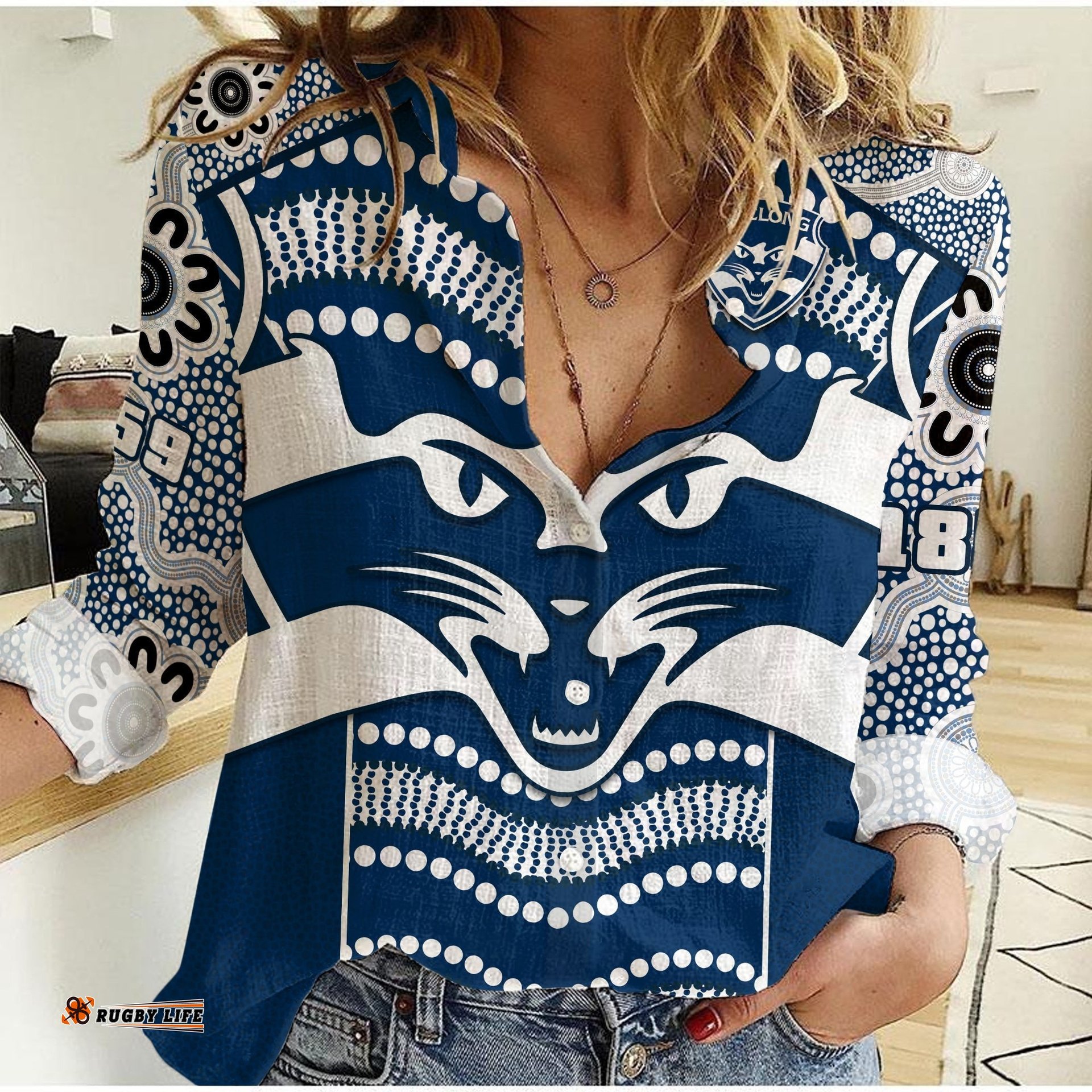 Cats Football Women Casual Shirt Geelong 1859 Indigenous Sporty Version
