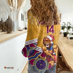 Custom Brisbane Lions Football Christmas Women Casual Shirt Merry Xmas 2023 Mix Aboriginal Art