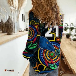 Custom Crows Football Aboriginal Art Women Casual Shirt NAIDOC Indigenous Tribal