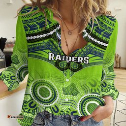 Personalised Raiders Rugby Women Casual Shirt Canberra 1981 Aboriginal Mix Polynesian Pattern