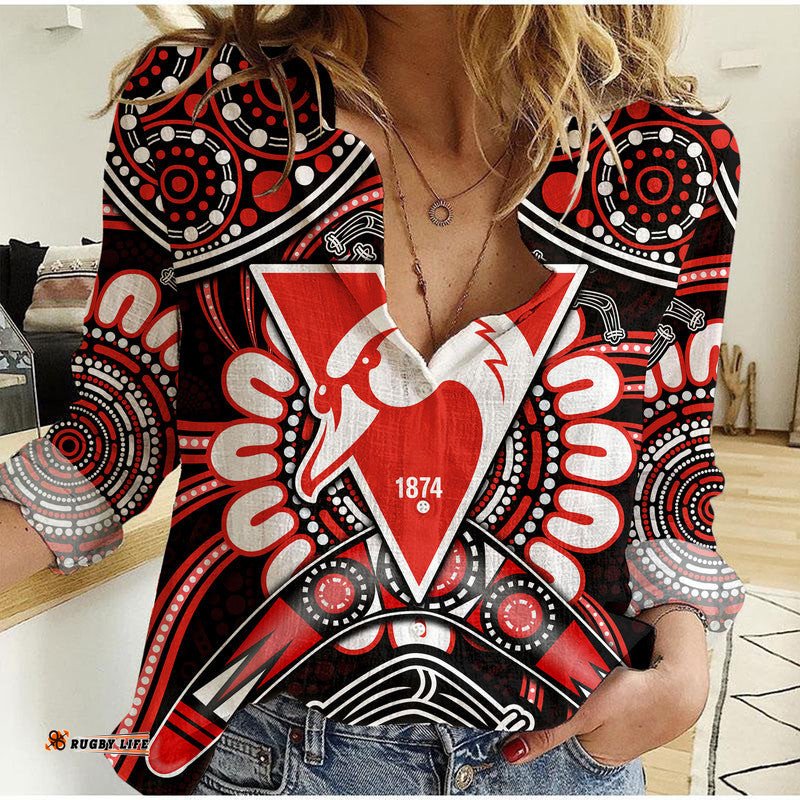 Swans Football Women Casual Shirt Boomerang Indigenous Dots