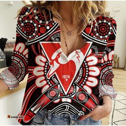 Swans Football Women Casual Shirt Boomerang Indigenous Dots