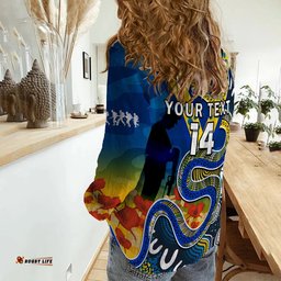 Custom Text And Number Eels Rugby ANZAC 2023 Women Casual Shirt Aboriginal Mix Poppy Lest We Forget