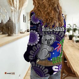 Australia Koala Aboriginal Women Casual Shirt Koala Hugging Rugby Ball Purple