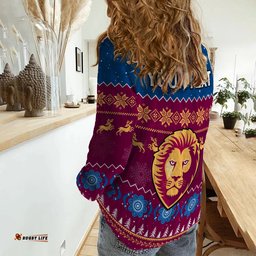 Brisbane Football Women Casual Shirt Lions Indigenous Merry Christmas