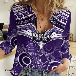 Dockers Football Women Casual Shirt Fremantle Aboriginal Mix Polynesian Pattern