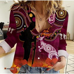 Maroons Rugby ANZAC 2023 Women Casual Shirt QLD Aboriginal Mix Poppy Camouflage