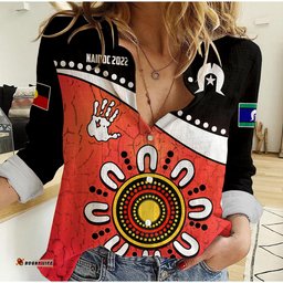 Custom Personalised NAIDOC Week 2022 Women Casual Shirt Torres Strait Islander Version Red Aboriginal The Dhari