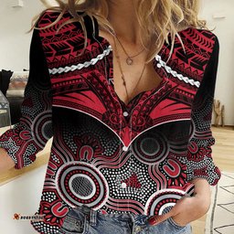 Personalised Essendon Football Women Casual Shirt Bombers Aboriginal Mix Polynesian Pattern