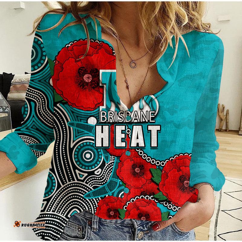 Custom Personalised Anzac Day-Brisbane Heat Army Mix Aboriginal Women Casual Shirt