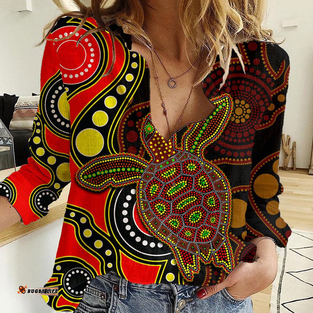 Aboriginal Turtle Women Casual Shirt Red Style