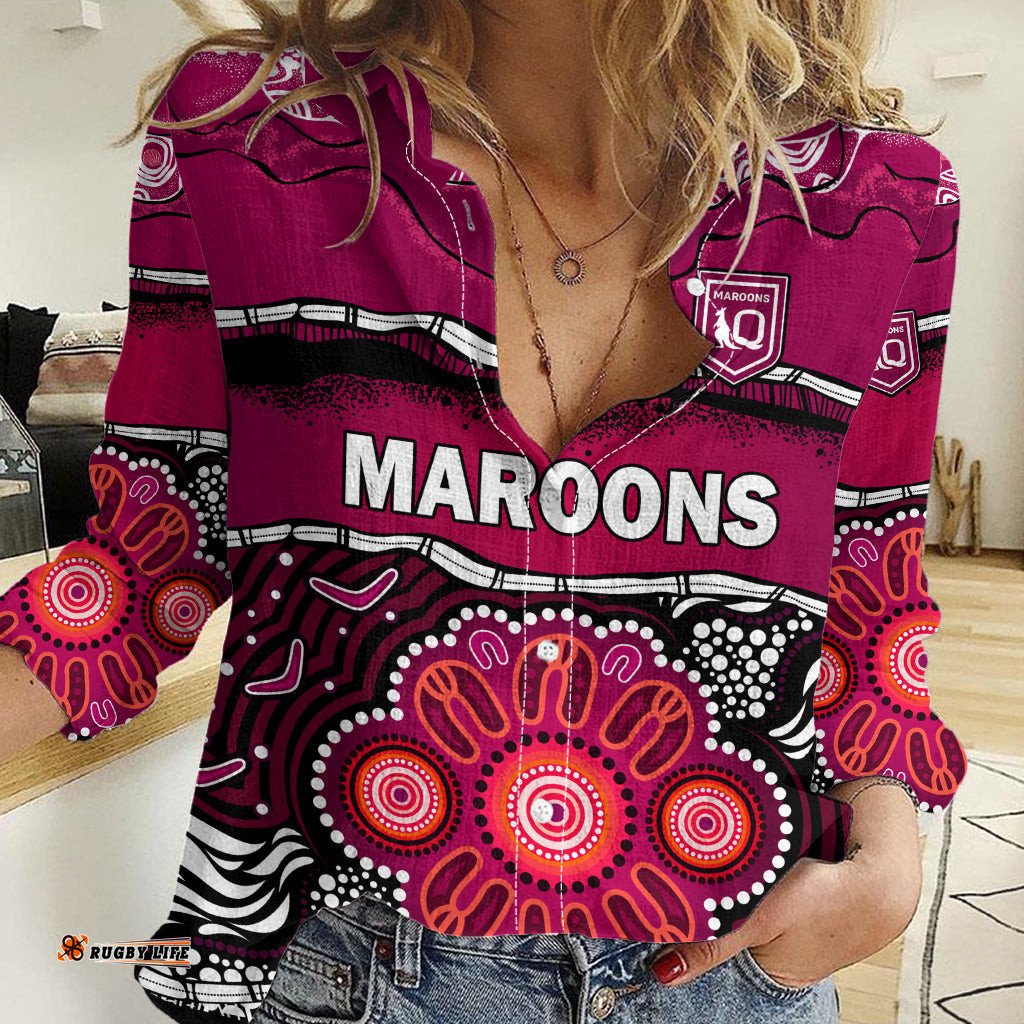 Maroons Rugby Women Casual Shirt Aboriginal Queensland State of Origin