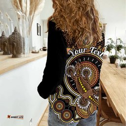 Personalised Australian Astrology Women Casual Shirt Aboriginal Goanna Zodiac Sign