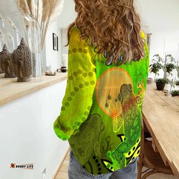 Custom Personalised Aboriginal Indigenous Frog Yellow Women Casual Shirt