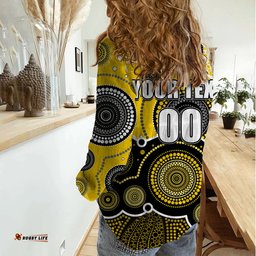 Custom Personalised And Number Yellow AFL Women Casual Shirt Aboriginal Patterns