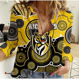 Custom Personalised And Number Yellow AFL Women Casual Shirt Aboriginal Patterns