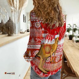 Australia Women Casual Shirt Kangaroo Aboriginal Painting Merry Christmas