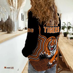 Wests Tigers Rugby Women Casual Shirt Indigenous Black Artsy