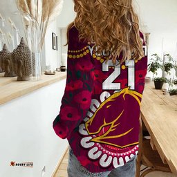 Custom Personalised Broncos Rugby ANZAC Women Casual Shirt Camouflage Poppy