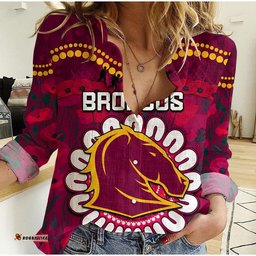Custom Personalised Broncos Rugby ANZAC Women Casual Shirt Camouflage Poppy