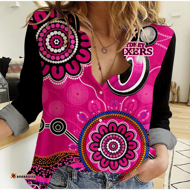 Custom Personalised Sydney Sixers Women Casual Shirt Cricket Indigenous Aboriginal