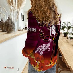 Custom Text And Number Maroons Rugby ANZAC 2023 Women Casual Shirt QLD Aboriginal Mix Poppy Camouflage