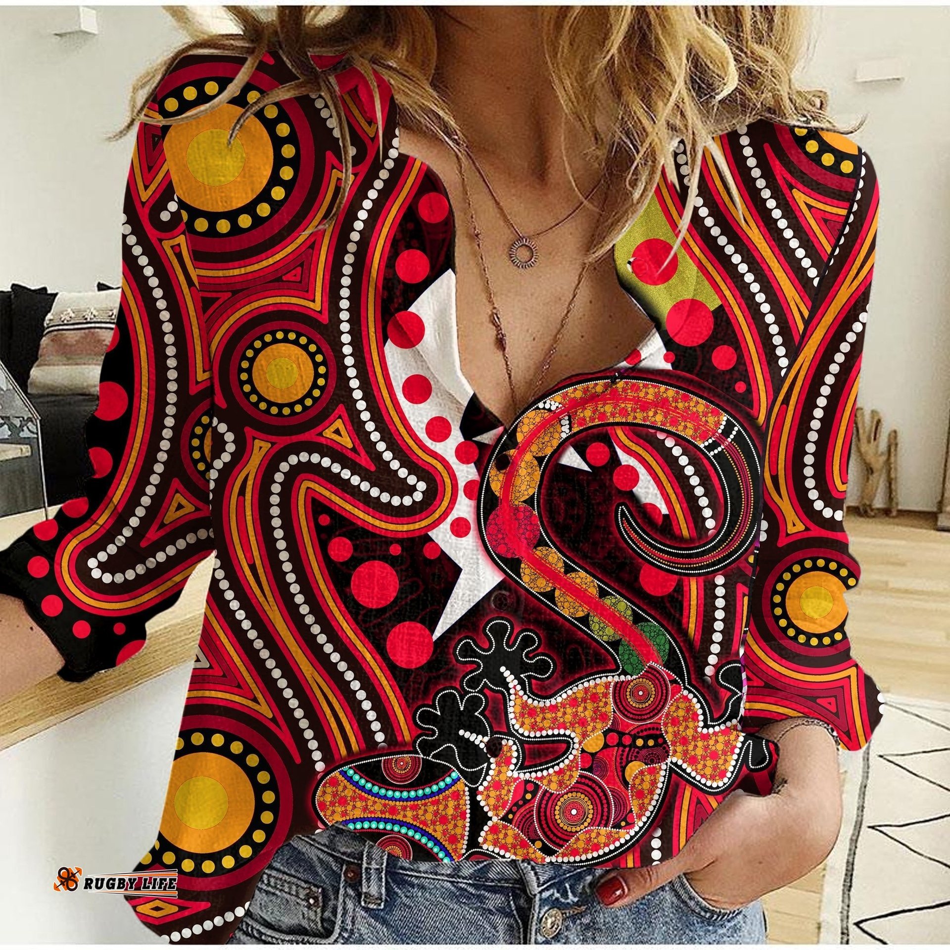 Custom Personalised NAIDOC Aboriginal Lizard Casual Shirt KID Red Style