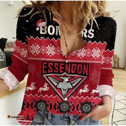 Custom Personalised Essendon Football Women Casual Shirt Bombers Indigenous Merry Christmas