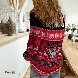 Custom Personalised Essendon Football Women Casual Shirt Bombers Indigenous Merry Christmas