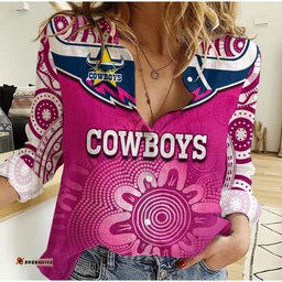 Custom Text And Number Cowboys Rugby Women Casual Shirt Aboriginal Pattern Pink Version