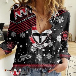 Custom St Kilda Saints Football Women Casual Shirt Christmas Vibe 2023