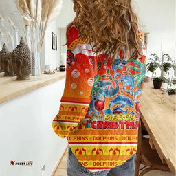 Dolphins Christmas Women Casual Shirt Merry Xmas NRL Australia Rugby