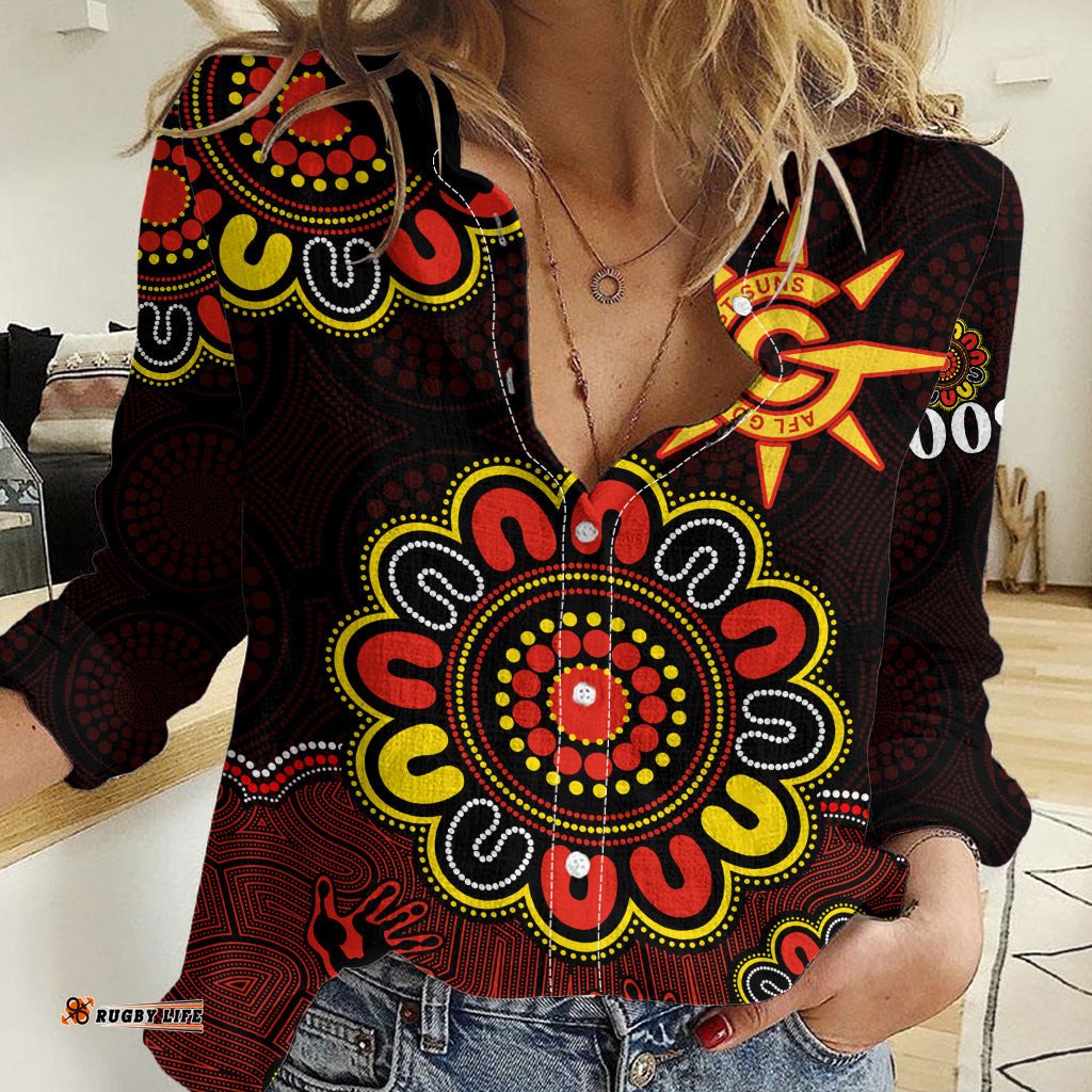 Custom Personalised AFL Gold Coast Suns 2009 Aboriginal Red Style Women Casual Shirt