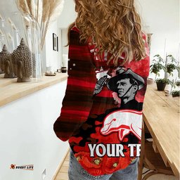 Custom Personalised ANZAC Dolphins Rugby Women Casual Shirt We Shall Remember
