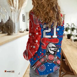 Custom Personalised Knights Rugby Women Casual Shirt Novocastrians Boomerang Indigenous Dots