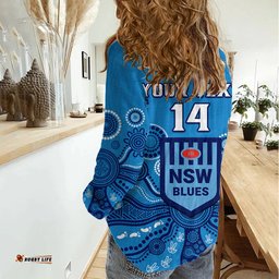 Personalised NSW Rugby Women Casual Shirt Blues Aboriginal Art