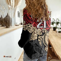 Custom Dolphins Rugby Women Casual Shirt Reddy Hibiscus and Turtle With Polynesian Pattern