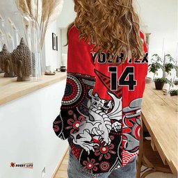 Custom Text And Number Dolphins And Dragons Rugby Women Casual Shirt Together Indigenous