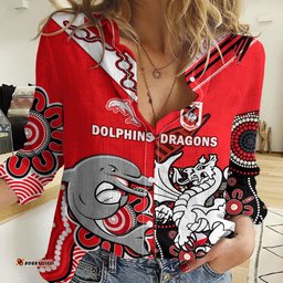 Custom Text And Number Dolphins And Dragons Rugby Women Casual Shirt Together Indigenous