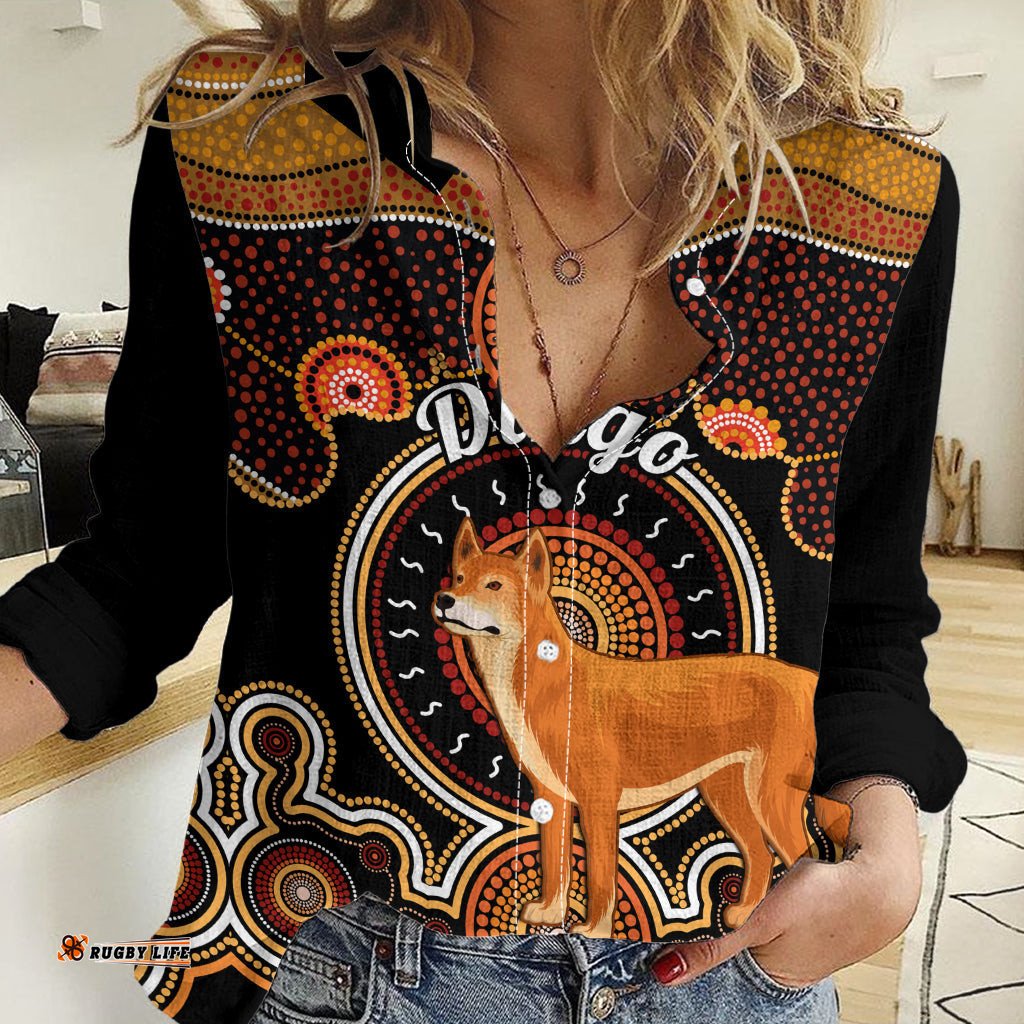 Personalised Australian Astrology Women Casual Shirt Aboriginal Dingo Zodiac Sign