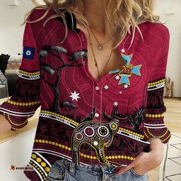 Personalised June 6 Queensland Day Women Casual Shirt Australian Aboriginal Art