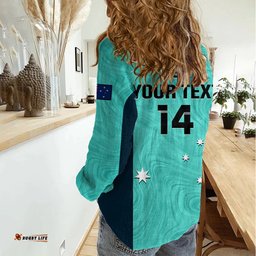 Personalised Australia Soccer Women Casual Shirt Turquoise Matildas World Cup 2023 Go Champions