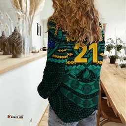 Custom Wallabies Rugby Women Casual Shirt Polynesian and Aboriginal Special Green Version