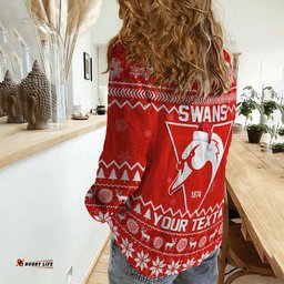 Custom Personalised Swans Football Christmas Women Casual Shirt Sydney Indigenous Merry Xmas