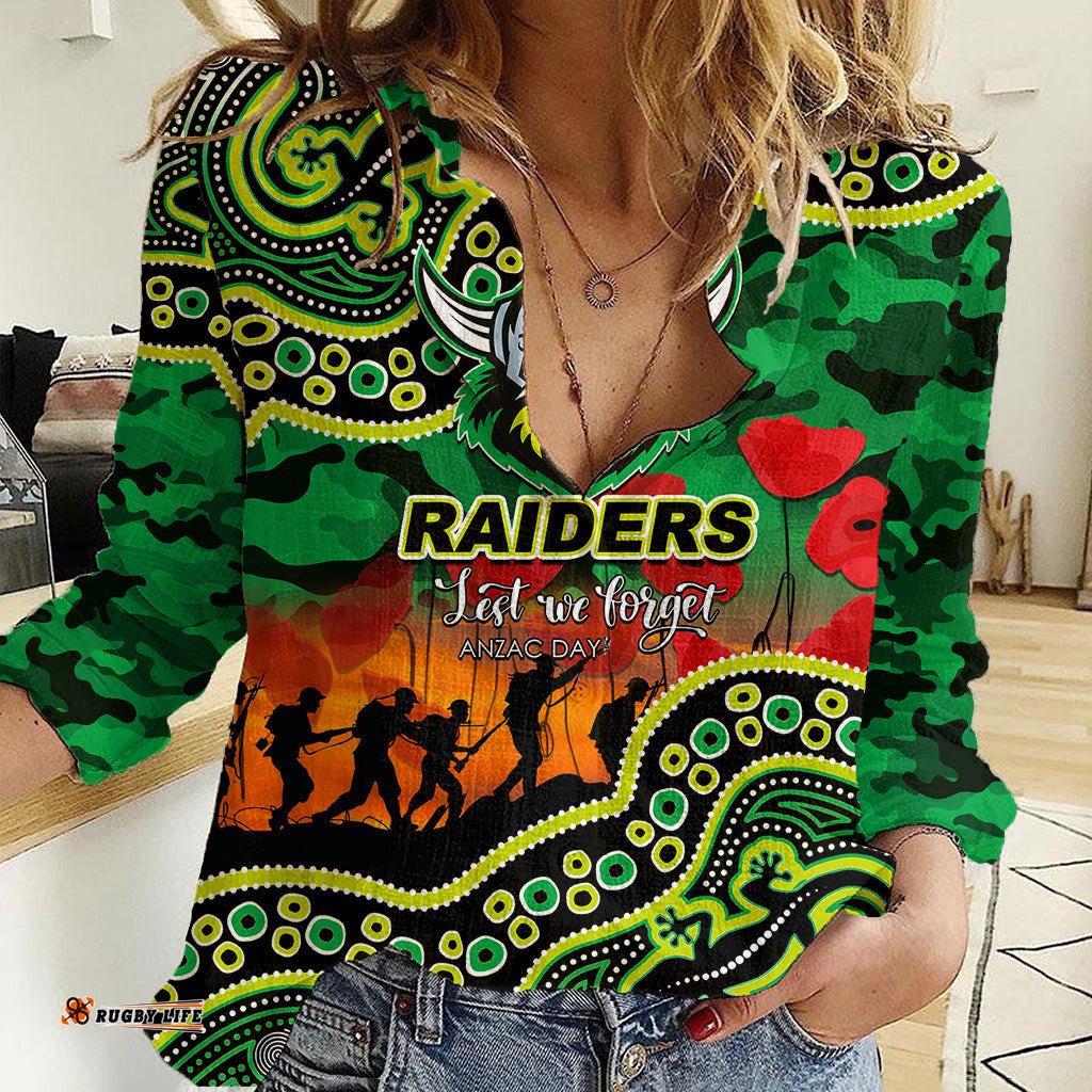 Custom Personalised Anzac Day NRL - Raiders Women Casual Shirt Aboriginal Lizard Patterns