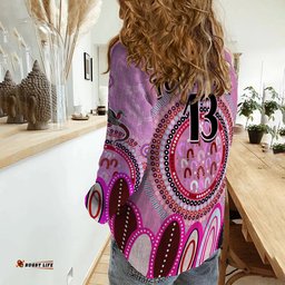 Custom Text and Number Aboriginal Stand Up Women Casual Shirt Circle Dot with Lizard Version Pink