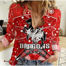 Dragons Rugby Women Casual Shirt Boomerang Indigenous Dots