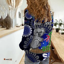 Custom Personalised Australia Koala Aboriginal Women Casual Shirt Koala Hugging Rugby Ball Blue