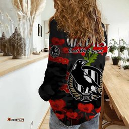 Magpies Football ANZAC Women Casual Shirt Lest We Forget